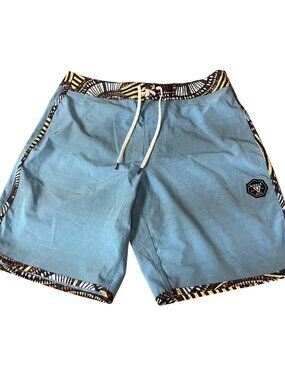 Vissla Boardshorts Aztec Tribal Blue Sz 32 Swim Resort Vacation Beach